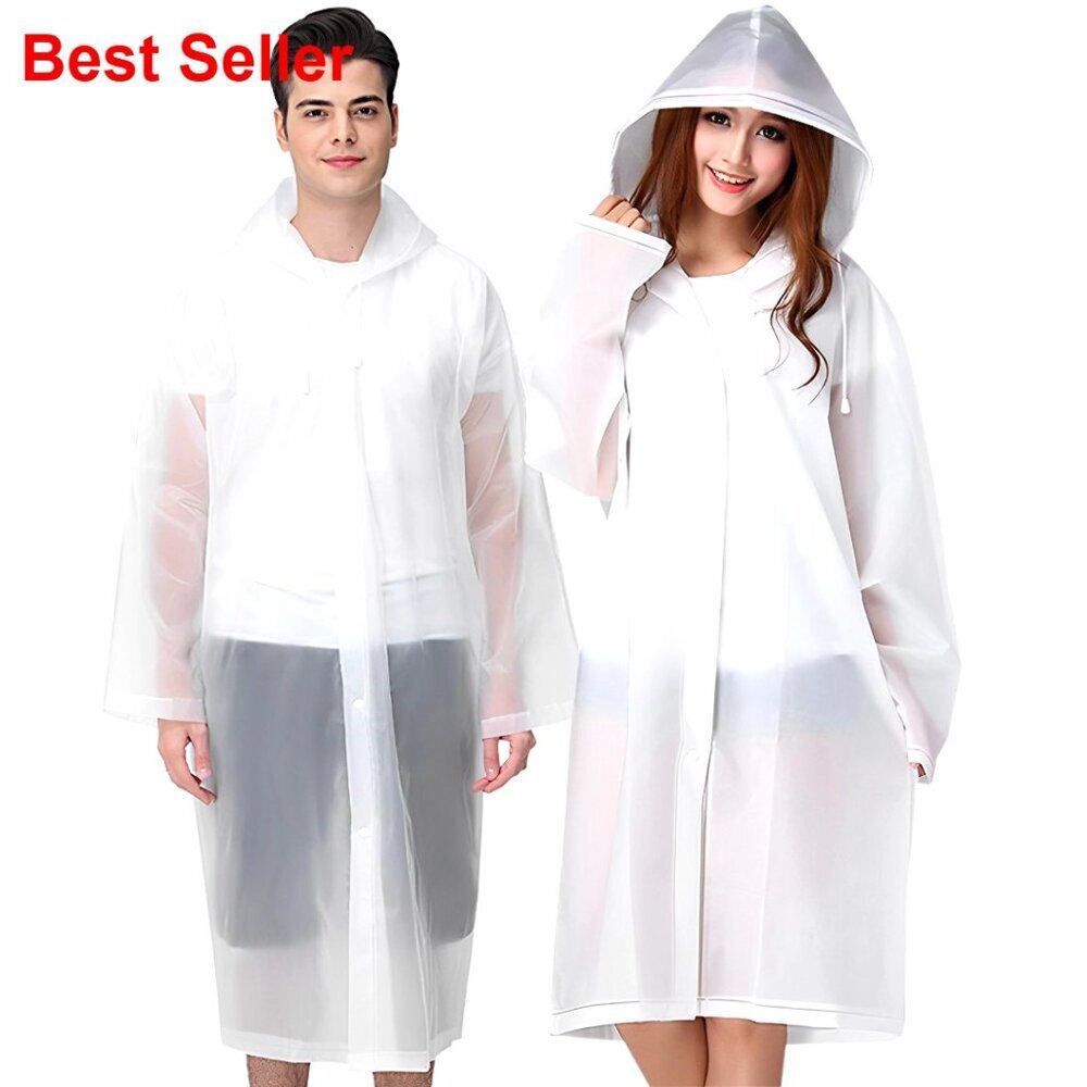 Reusable Rain Ponchos with Hood and Drawstring, Eco-Friendly EVA Material